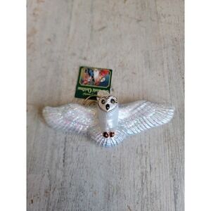 OWC flying owl white vintage glass ornament Xmas unique home decor